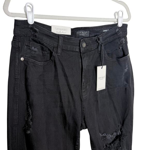 Judy Blue Distressed Boyfriend Jeans Size 13/31 Black Denim Relaxed Fit Stretchy - Picture 2 of 11